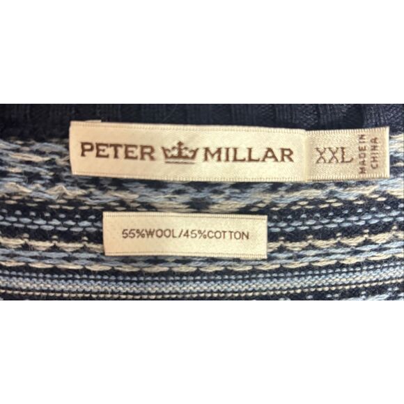 Peter Millar Sweater Mens 2XL Blue Cotton Wool Blend Winter Christmas1/4 FLAW - Picture 5 of 7